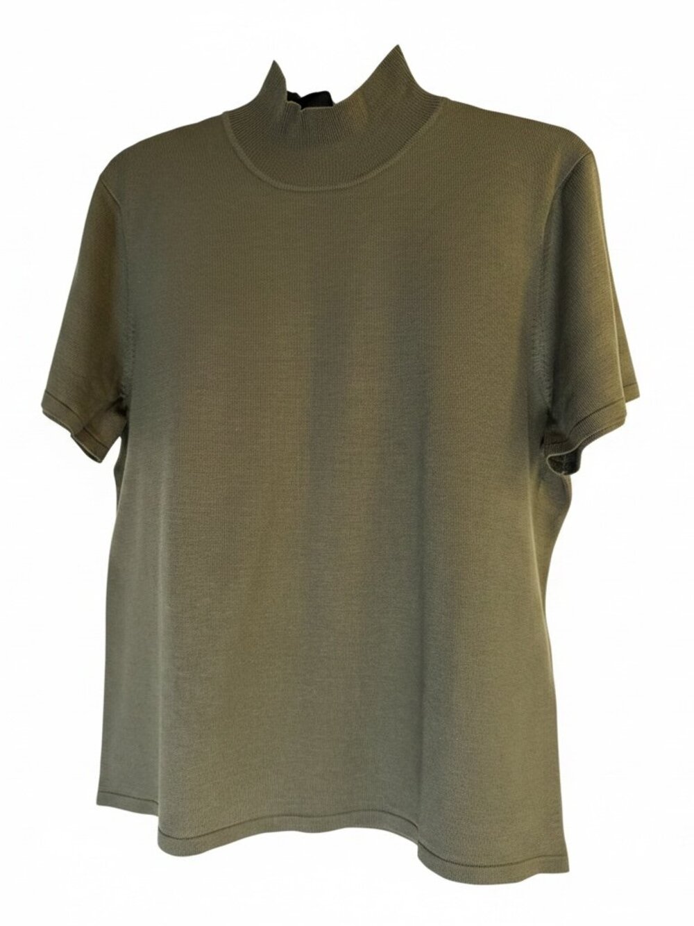JM COLLECTION, GREEN VINTAGE WOMEN'S TURTLENECK SHORT SLEEVE SHIRT, SIZE LARGE